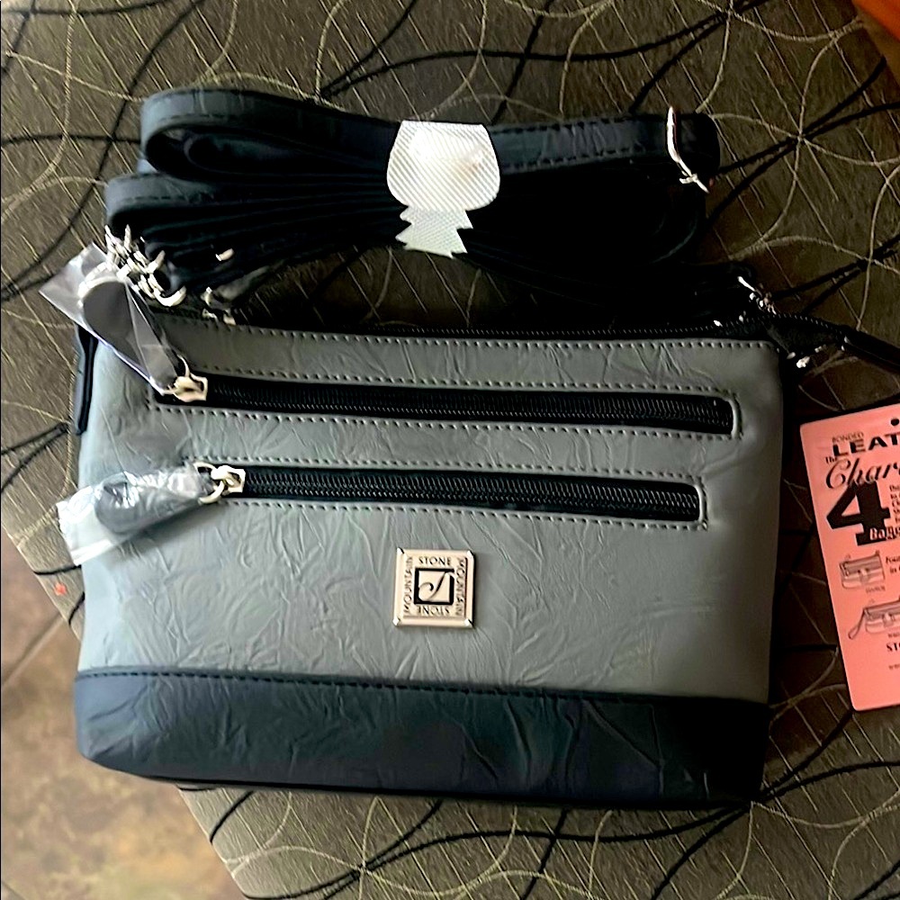 Stone Mountain Accessories Gray and Black Crossbody Bag with Adjustable Strap
